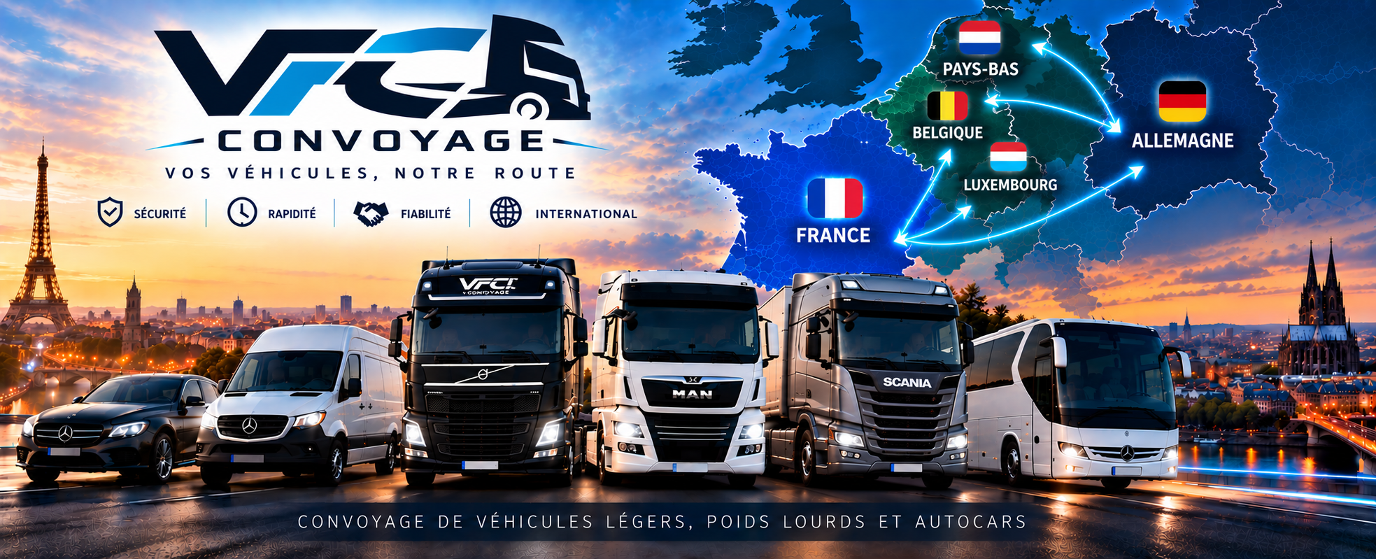 Bannière VFC Convoyage avec logo Volvo et cabine Scania corrigés